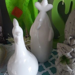 Farmhouse White Ceramic Hen and Rooster Figurines